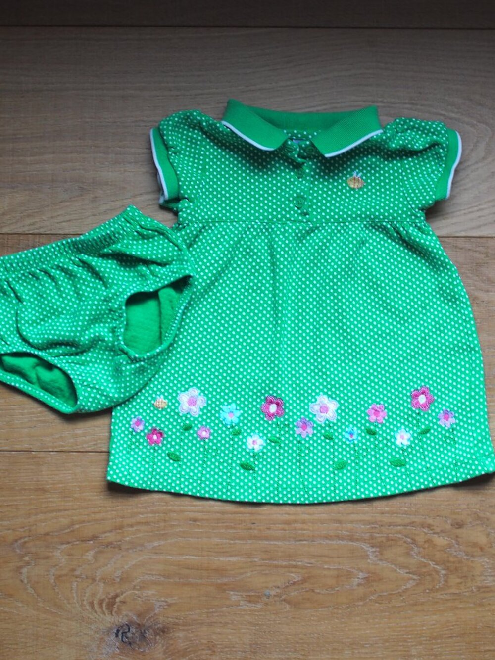 Carter's | Y2K 2-Piece Green Polka Dot Polo Dress and Diaper Cover Set